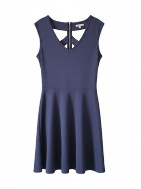 Charlotte Russe Navy Sleeveless Fit-and-Flare Mini Dress with Back Cutouts